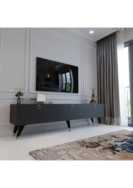 Modern Tv Sehpası Üçgen Kulp Kepli Q8017-4 Antrasit