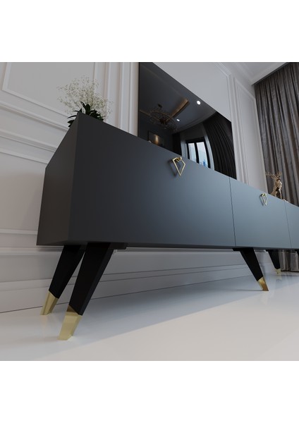 Modern Tv Sehpası Üçgen Kulp Kepli Q8017-4 Antrasit