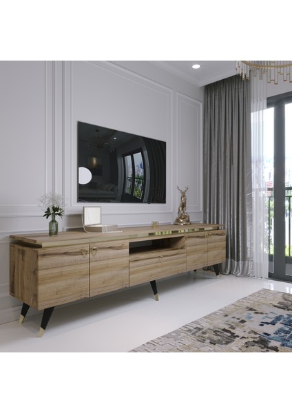 Modern Tv Sehpası Gold Üçgen Kulp Kepli G0M24-3 Çırağan 35 cm Derinlik