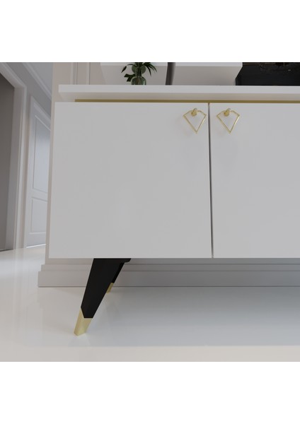 Modern Tv Sehpası Gold Üçgen Kulp Kepli G9025-1 Beyaz 35 cm Derinlik modelleri