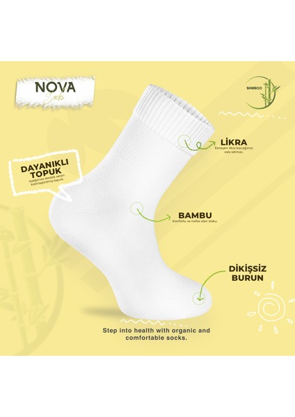 Nova Socks Kadın 4'lü Bambu Lastiksiz Sıkmayan Extra Rahat Şeker Çorabı / Çorap