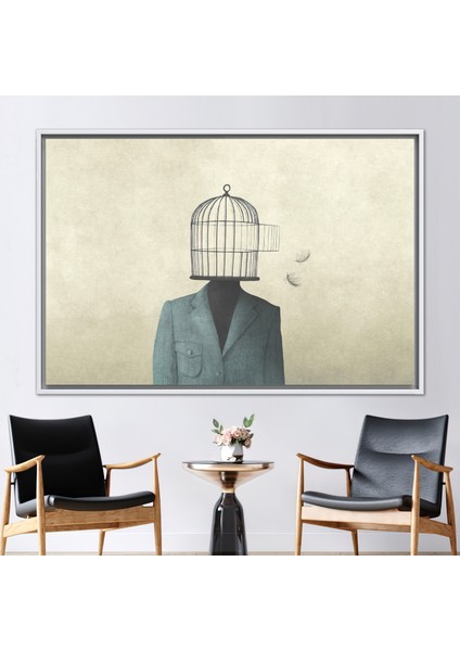 1 Parça Beyaz Çerçeveli Kanvas Tablo, Gerçeküstücülük Kanvas Baskı, Modern Posteri,