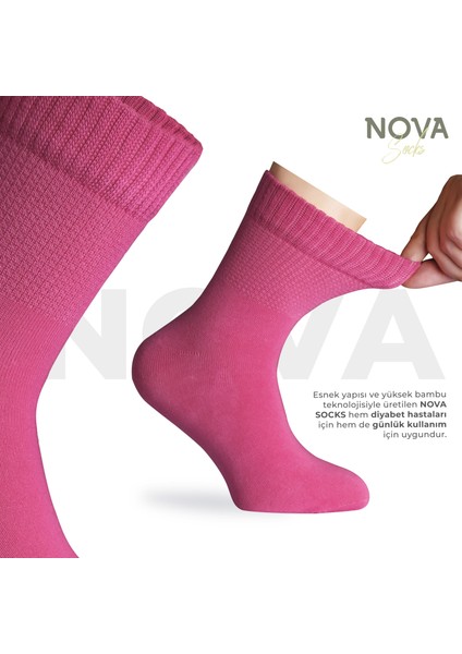 Nova Socks Kadın 4'lü Bambu Lastiksiz Sıkmayan Extra Rahat Şeker Çorabı / Çorap