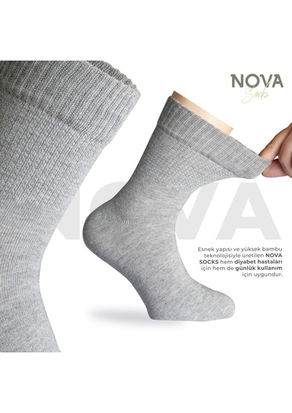 Nova Socks Kadın 4'lü Bambu Lastiksiz Sıkmayan Extra Rahat Şeker Çorabı / Çorap