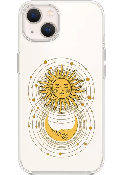 iPhone 14 Uyumlu Moon And Sun Desenli Şeffaf Silikonlu Telefon Kılıfı