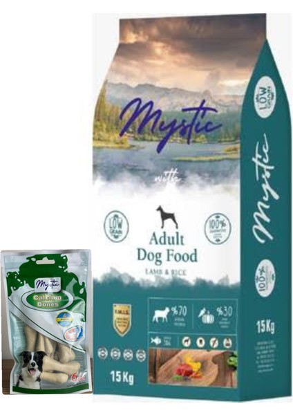 Az Tahıllı Yetişkin Köpek Maması Kuzulu 15 kg + Mystic Calcium Bones Kemik 144 gr Hediyeli