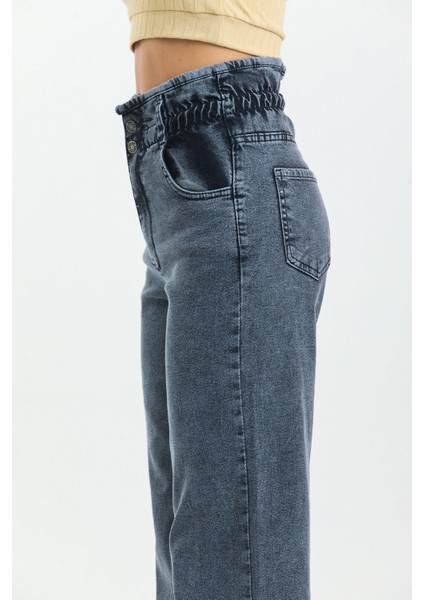 Gri Beli Büzgülü Bol Paça Wide Leg Jean fiyatları