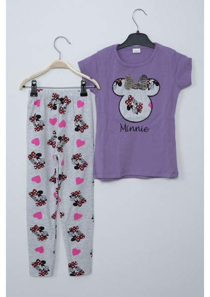 Kız Çocuk Lila Minnie Mouse Taytlı Ikili Takım