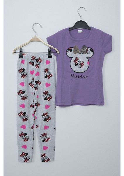 Kız Çocuk Lila Minnie Mouse Taytlı Ikili Takım