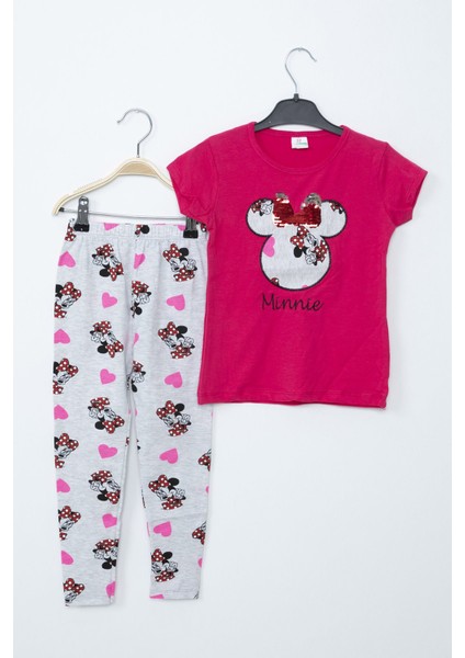 Kız Çocuk Fuşya Minnie Mouse Taytlı Ikili Takım