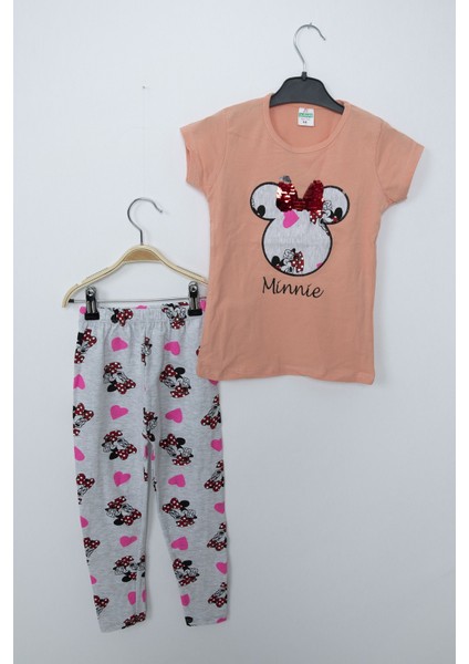 Kız Çocuk Somon Minnie Mouse Taytlı Ikili Takım