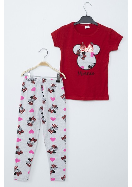 Kız Çocuk Kırmızı Minnie Mouse Taytlı Ikili Takım