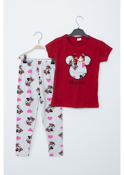 Kız Çocuk Kırmızı Minnie Mouse Taytlı Ikili Takım