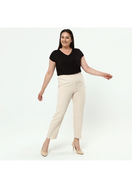 Kadın Taş Beli Lastikli Büyük Beden Dabıl Kumaş Pantolon modelleri