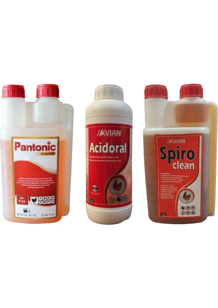 Royal Ilaç Kanatlı Hayvanlar Için 1 Lt Mükemmel Üçlü Set (Acidoral+Spiro Clean+Pantonic)