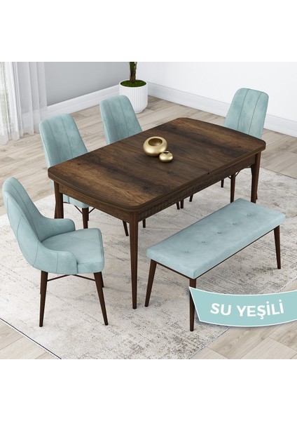 Concept Kar Serisi, 80X132 Açılabilir Mdf Mutfak Masa Takımı, Barok Ahşap Desen Masa 4 Sandalye 1 Bench