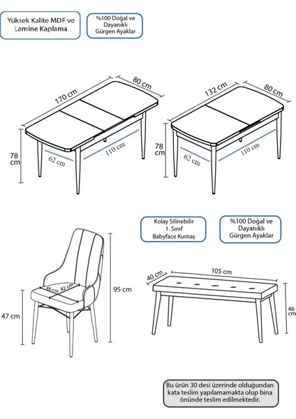 Concept Kar Serisi, Mdf 80X132 Açılabilir Masa Takımı, Siyah Mermer Desen Masa, 4 Sandalye 1 Bench