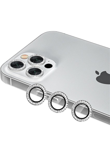 Apple iPhone 11 Pro/11 Pro Max/12 Pro Taşlı Silver Kamera Koruyucu