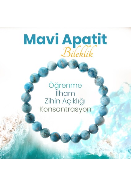 Osmanlı Doğaltaş Mavi Apatit Doğaltaş Bileklik 8 Mm, B991