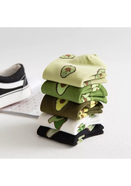 5 Çift Unisex 36-44 Beden Arası Uyumlu Orta Kalınlıkta Renkli Avakado Desenli Çorap Seti Socks Set Avakado Yarim Kolej fiyatları