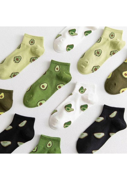 5 Çift Unisex 36-44 Beden Arası Uyumlu Orta Kalınlıkta Renkli Avakado Desenli Çorap Seti Socks Set Avakado Yarim Kolej indirimleri