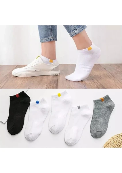 Worthy Socks 5'li Unisex Lastik Kare Desenli Beyaz Patik Bilek Çorap Seti