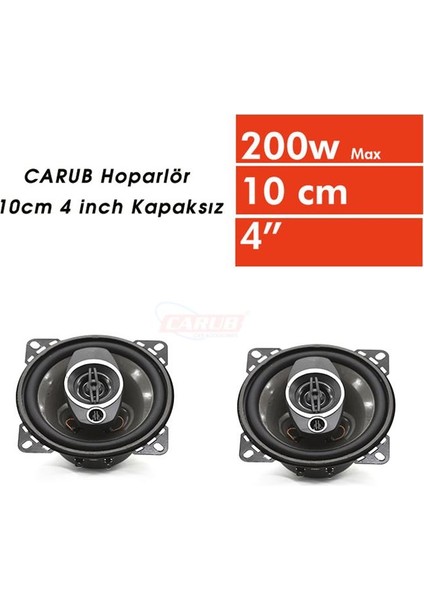 Carub Yuvarlak Oto Hoparlör 3 Yollu Tweeterli 10CM 4&quot; 200W