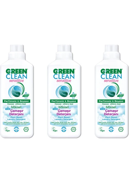 U Green Clean Sensitive Bitkisel Çamaşır Deterjanı 1000 ml x3 Adet