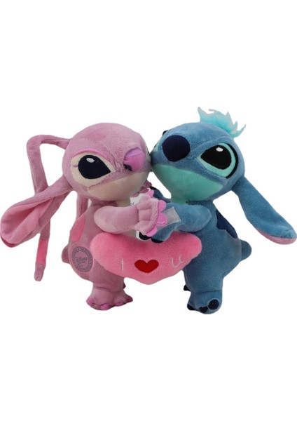 Çift Stitch Melek Sarılma Kalp Peluş Oyuncak - Mavi (Yurt Dışından)