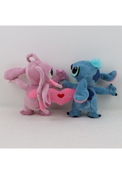 Çift Stitch Melek Sarılma Kalp Peluş Oyuncak - Mavi (Yurt Dışından)