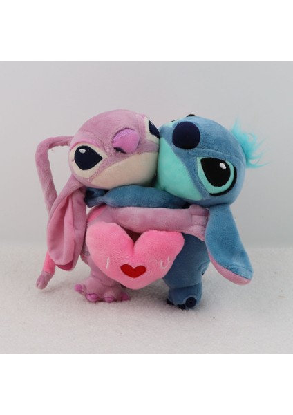 Çift Stitch Melek Sarılma Kalp Peluş Oyuncak - Mavi (Yurt Dışından)