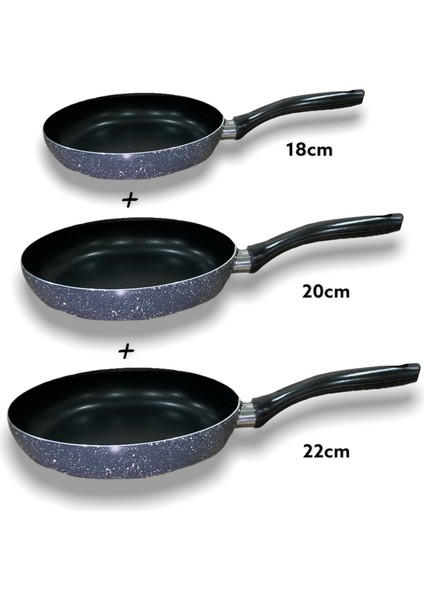 Çapar Group  Granit Efektli Teflon Omlet Tavası & Yumurta Sahanı 3'lü (22-20-18CM) Arfa