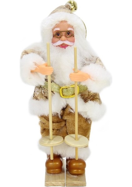 Kızaklı Mini Noel Baba 18 cm Altın