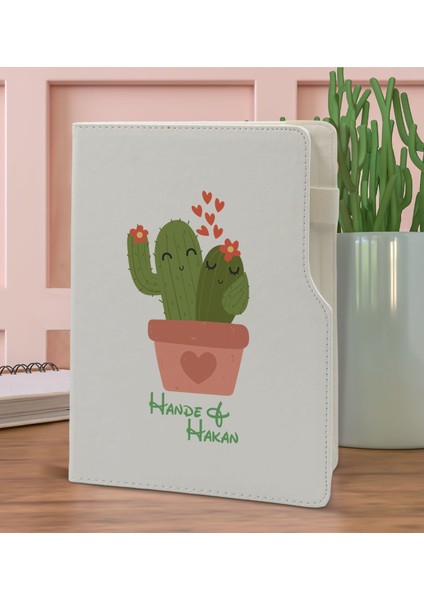 Gift Kişiye Özel Kaktüs Tasarımlı Beyaz Termo Deri Not Defteri 15X21CM-11 fiyatları