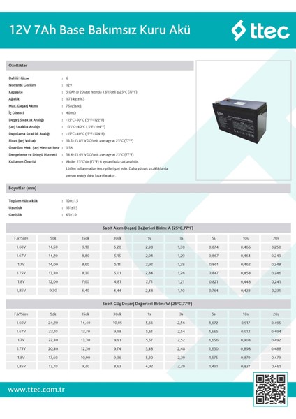 12V 7AH Kuru Akü 7 Amper