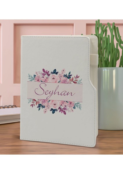 Gift Kişiye Özel Çiçek Tasarımlı Beyaz Termo Deri Not Defteri 15X21CM-22 fiyatları