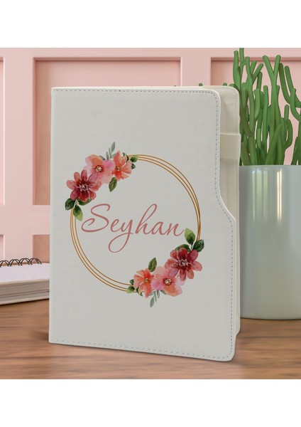 Gift Kişiye Özel Çiçek Tasarımlı Beyaz Termo Deri Not Defteri 15X21CM-18 fiyatları