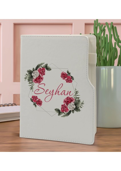 Gift Kişiye Özel Çiçek Tasarımlı Beyaz Termo Deri Not Defteri 15X21CM-15 fiyatları