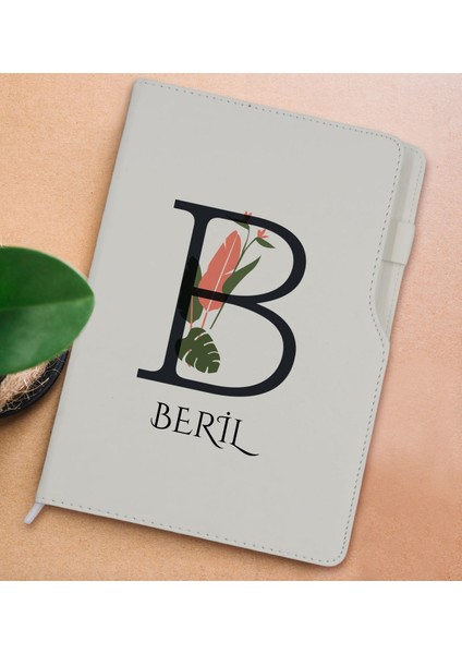 Gift Kişiye Özel Baş Harf Isimli Beyaz Termo Deri Not Defteri 15X21CM-10