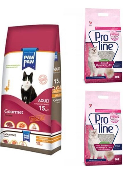 Yetişkin Kedi Maması 15 Kg Ve Proline Babypowder Kedi Kumu 10 Lt*2 Adet