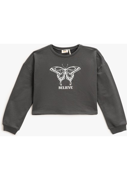 Crop Sweatshirt Baskılı Bisiklet Yaka fiyatları