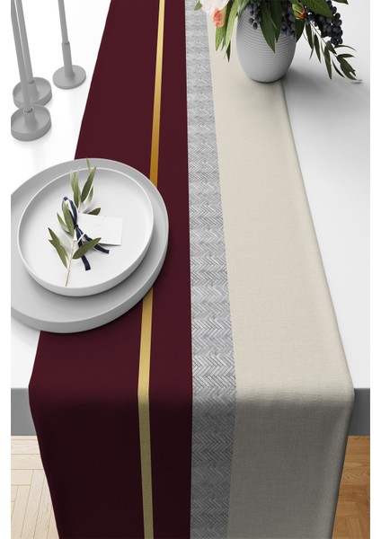 Bordo Masa Örtüsü Runner Premium Tay Tüyü Dokuma Leke Tutmaz Kumaş 40X140CM RNR486