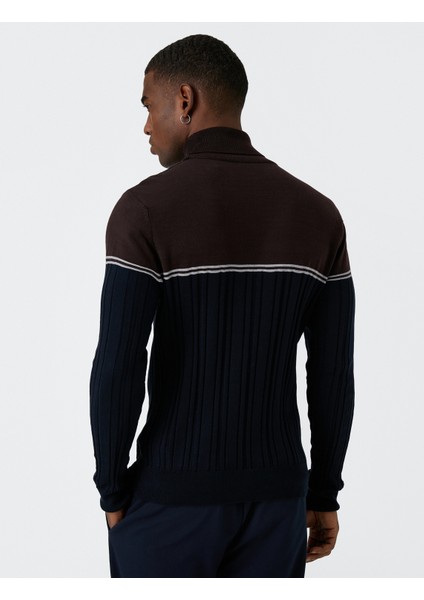 Balıkçı Yaka Triko Kazak Renk Bloklu fırsatları