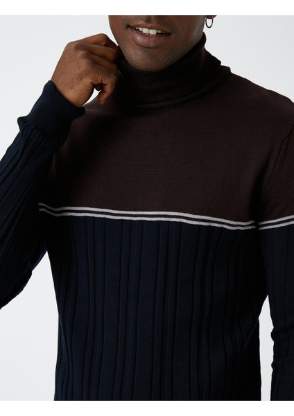 Balıkçı Yaka Triko Kazak Renk Bloklu indirimleri