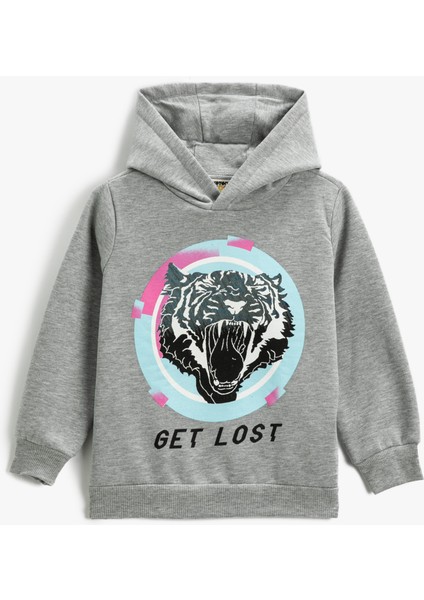 Kaplan Baskılı Kapüşonlu Sweatshirt