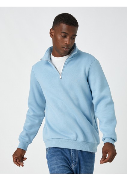 Fermuarlı Sweatshirt Dik Yaka