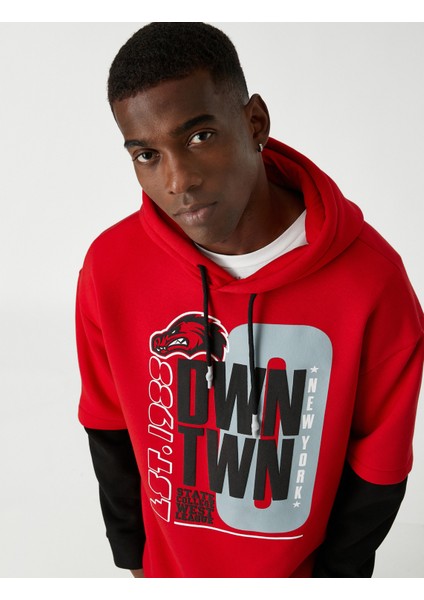 Kolej Oversize Sweatshirt Kapşonlu Şardonlu