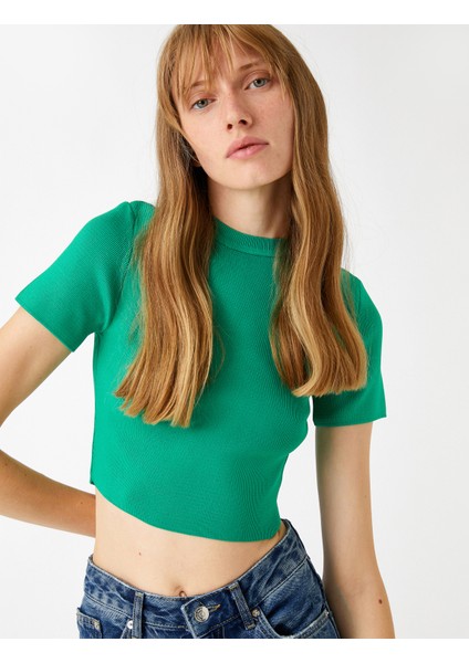 Crop Triko Kazak Kısa Kollu