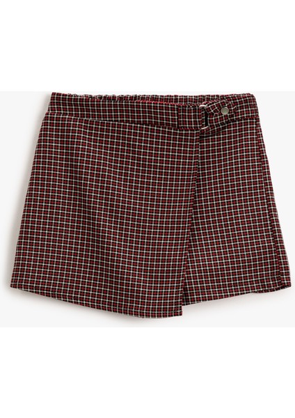 Ekose Şort Etek Toka Detaylı