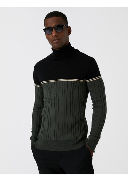 Balıkçı Yaka Triko Kazak Renk Bloklu modelleri